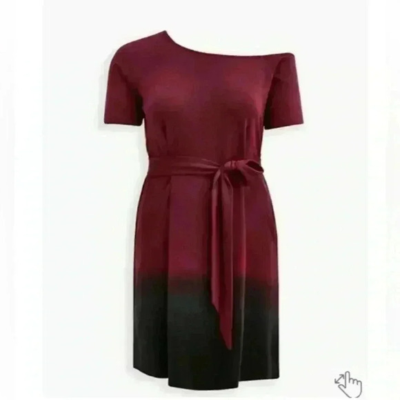 TORRID OFF SHOULDER T-SHIRT DRESS FRENCH TERRY BURGUNDY DIP DYE - Picture 1 of 11